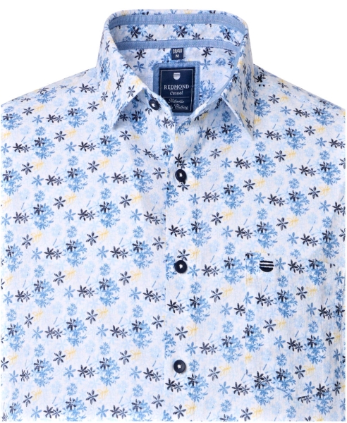 REDMOND Kurzarmhemd weiss blau gelb Floralprint Casual Comfort Fit